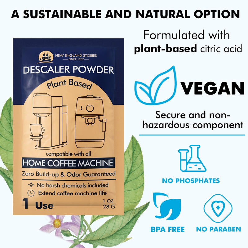 [Australia - AusPower] - Descaling Powder Solution (4 Uses) Removes Scale and Build-Up, Automatic Coffee Pots & Makers & Espresso Machines Descaler, Compatible with Keurig Breville Nespresso Delonghi Ninja 