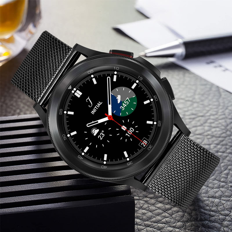 [Australia - AusPower] - TRUMiRR Band for Galaxy Watch 4 Classic 46mm 42mm, Black Mesh Stainless Steel Watchband Quick Release Strap for Samsung Galaxy Watch4 44mm 40mm 