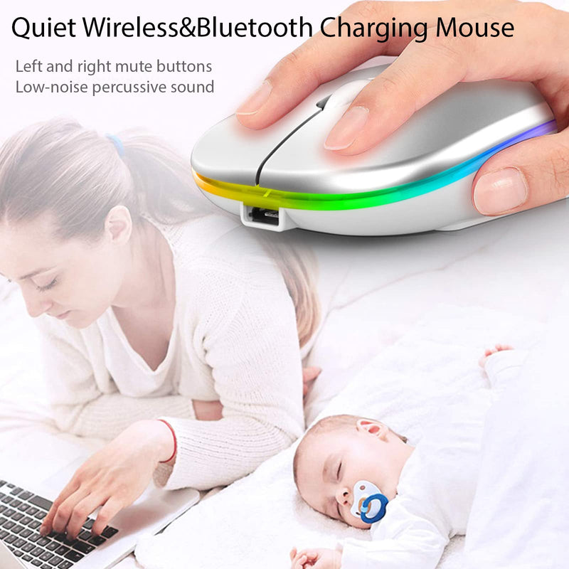 [Australia - AusPower] - Wireless Bluetooth Rechargeable Mouse/Mice, LED Slim Three Modes(2.4G+BT5.2+BT3.0) Silent/Quiet Buttons with 3 Adjustable DPI, for Computer/PC/Laptop/MacBook/iPad/Tablet/iPhone/Desktop_Gray Metallic Gray 