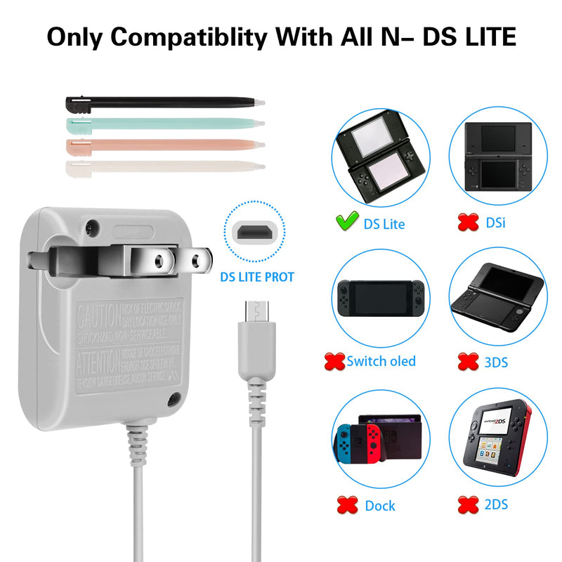 [Australia - AusPower] - DS Lite Charger Kit,FIOTOK Ds Lite Stylus Pen Replacement for Nintendo DS Lite Systems,AC Adapter Charger Compatible with Nintendo DS Lite Power Adapter Fast Charging Portable Charger (100-240v) 