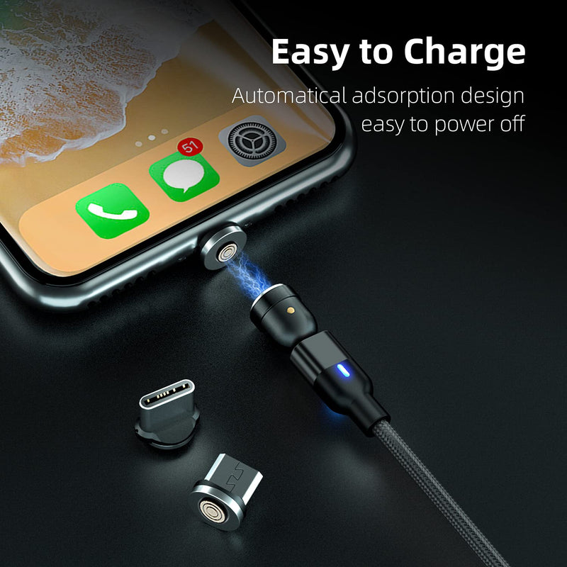 [Australia - AusPower] - ANISAM 3 in 1 Magnetic Charging Cable (3 Pack, 3.3ft+6.6ft,9.9ft), 360°&180° Rotation 3A Fast Charging Data Transfer USB Magnetic Phone Charger, Compatible with All Mobile Devices, Micro USB, Type C THREE PACK 3.3FT/6.6FT/9.9FT Black,Red,Purple 