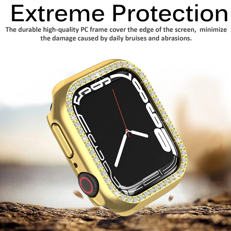 [Australia - AusPower] - Miimall Compatible with Apple Watch 45mm Bling Case Cover Apple Watch Series 7 Crystal Diamonds Shockproof Protective Cover PC Electroplating Bumper Frame Case for Apple Watch 7 45mm Woman(Gold) Gold 