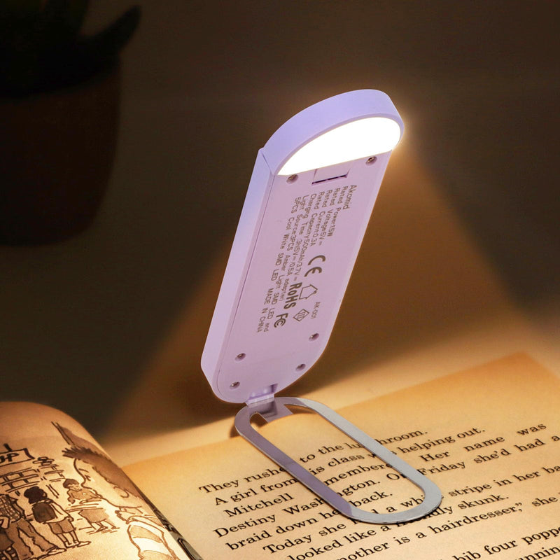 [Australia - AusPower] - Akomid Book Light, USB Rechargeable Reading Light, Eye-Cared Amber Light Mode Book Light for Reading in Bed Kids, 8 LEDs Bookmark Portable Book Light Clip on, Stepless Dimming, Purple 