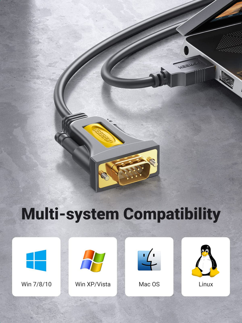 [Australia - AusPower] - UGREEN USB to RS232 Adapter Serial Cable DB9 Male 9 Pin with PL2303 Chipset RS-232 Converter Cable for Windows 10 8.1 8 7 XP Vista, Mac OS, Linux, 6FT 