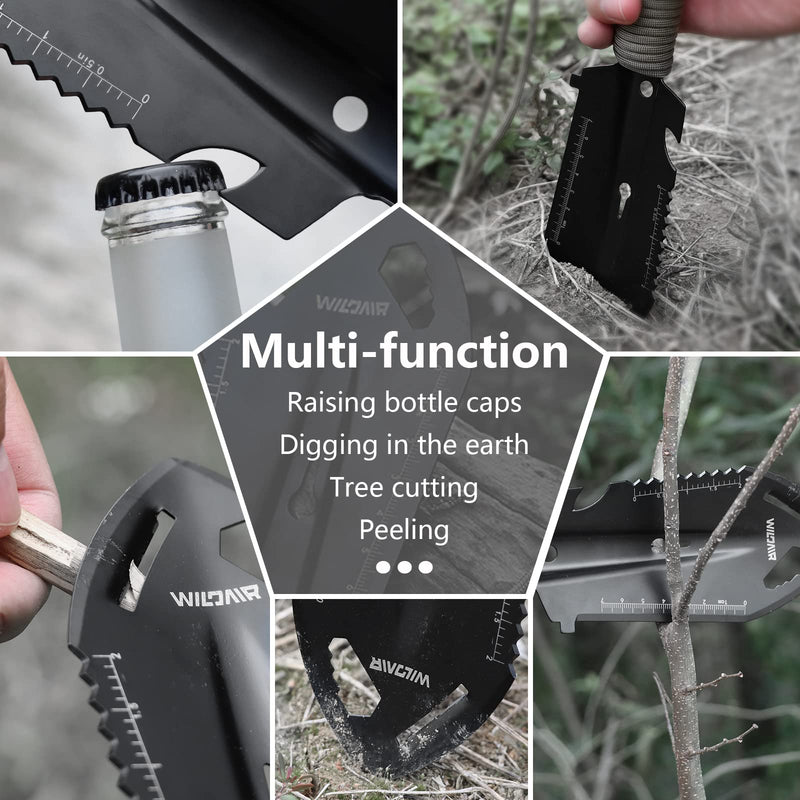 [Australia - AusPower] - WILDAIR Camping Shovel Multifunctional 7 in 1 Survival Multitool Small Survival Shovel for Camping Tactical Shovel (Black) 