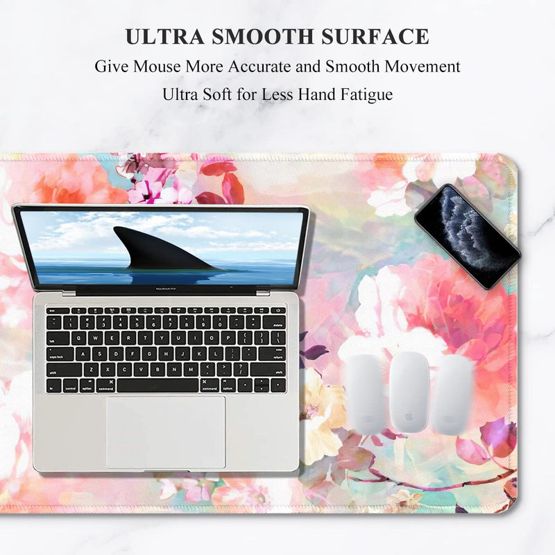 [Australia - AusPower] - Auhoahsil Desk Pad, XXL Large Mouse Extended Gaming Mousepad, Cute Mat for Women, Big Office Accessories Pad Computer Keyboard and Laptop, 35.5 x 15.7 Inch, Pretty Pink Flowers, Girly Flowers Girly Pink Flowers 
