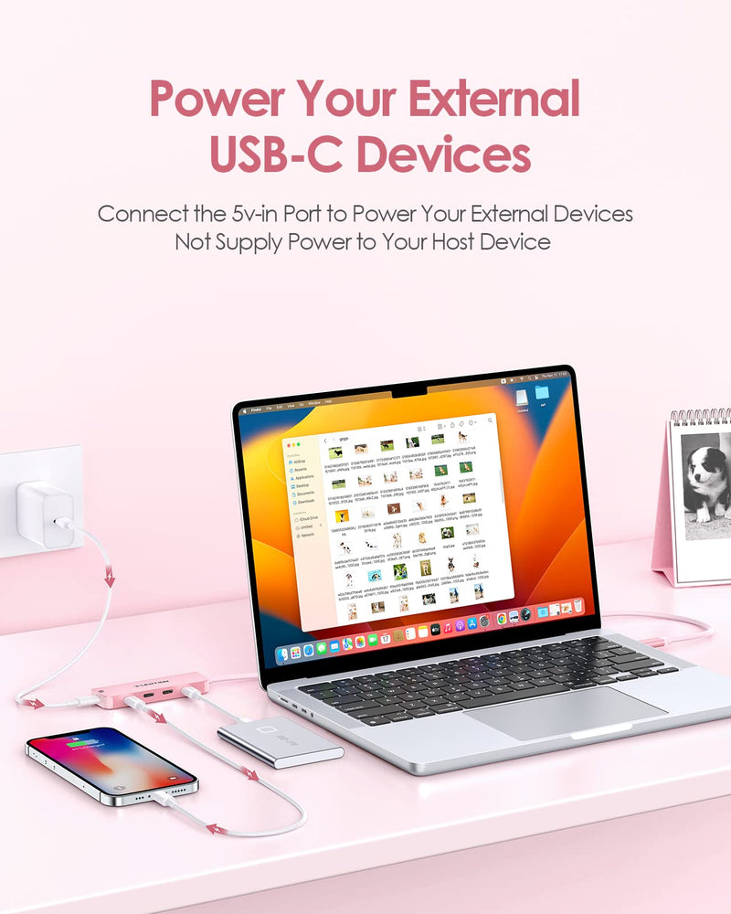 [Australia - AusPower] - LENTION USB C Hub, 2FT Long Cable USB C Hub Multiport Adapter, USB C Splitter, USBC hub, USB Type C Hub, USB C to USB C Hub with 4 USBC Port&Type C Power Supply Port for MacBook Pro/Mac Air/iMac, More Rose Gold 