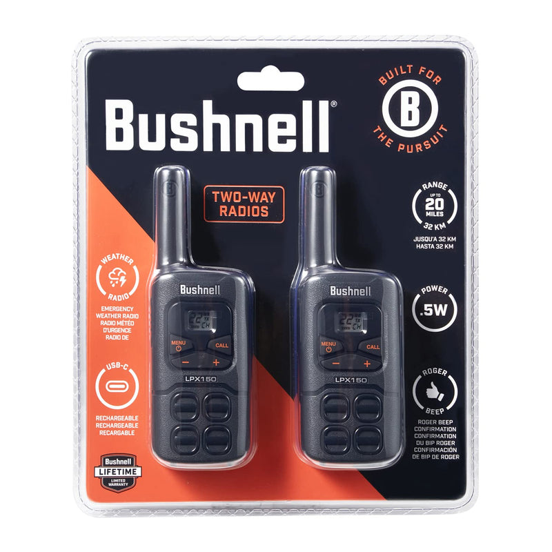 [Australia - AusPower] - New Bushnell LPX150 Walkie Talkie Radio - Reliable Quality, Rugged Design, 0.5W Power for 20 Miles of Range, Two Way Radios Equipped for Wherever Life Takes You (2 Pack) 