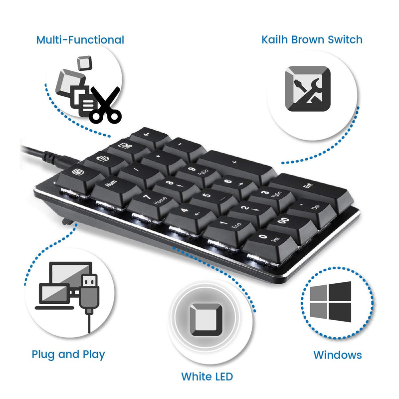 [Australia - AusPower] - Perixx PERIPAD-303B, Backlit Mechanical Numeric Keypad - USB - Office Shortcut Keys - Full Size 22 Keys - Kailh Brown Switch Keys 