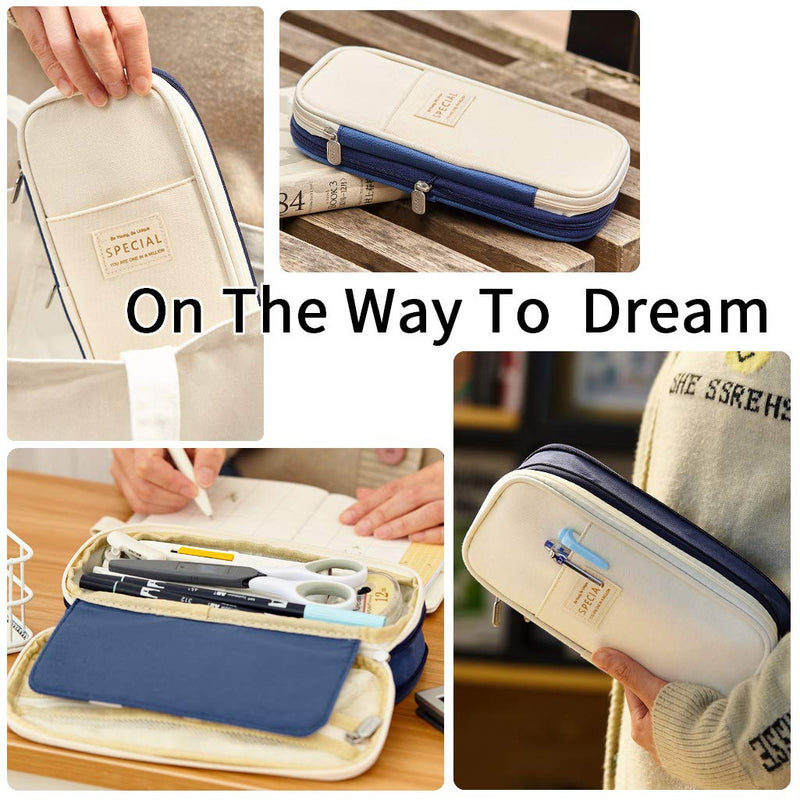 [Australia - AusPower] - EASTHILL Big Capacity Pencil Pen Case Office College School Large Storage High Capacity Bag Pouch Holder Box Organizer Blue 