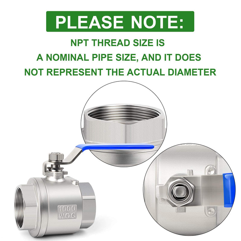 [Australia - AusPower] - TAISHER 2 PCS 1/2 Inch FNPT Heavy Duty Full Porat Ball Valve 304 Stainless Steel with Blue Handles 1/2" FNPT 