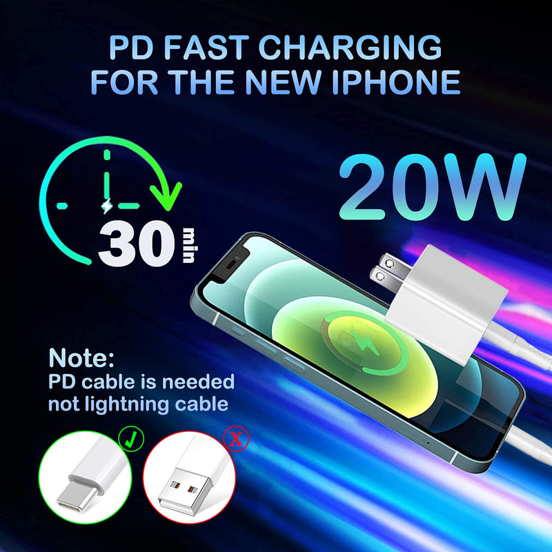 [Australia - AusPower] - iPhone Fast Charger, 20W PD Fast Charger Type C Power Wall Charger Block with【Apple MFi Certified】 6FT USB C to Lightning Cable Compatible iPhone 12/12 Mini/12 Pro Max/11 Pro/Xs/XR/iPad AirPods Pro White-20W Charger+6FT 