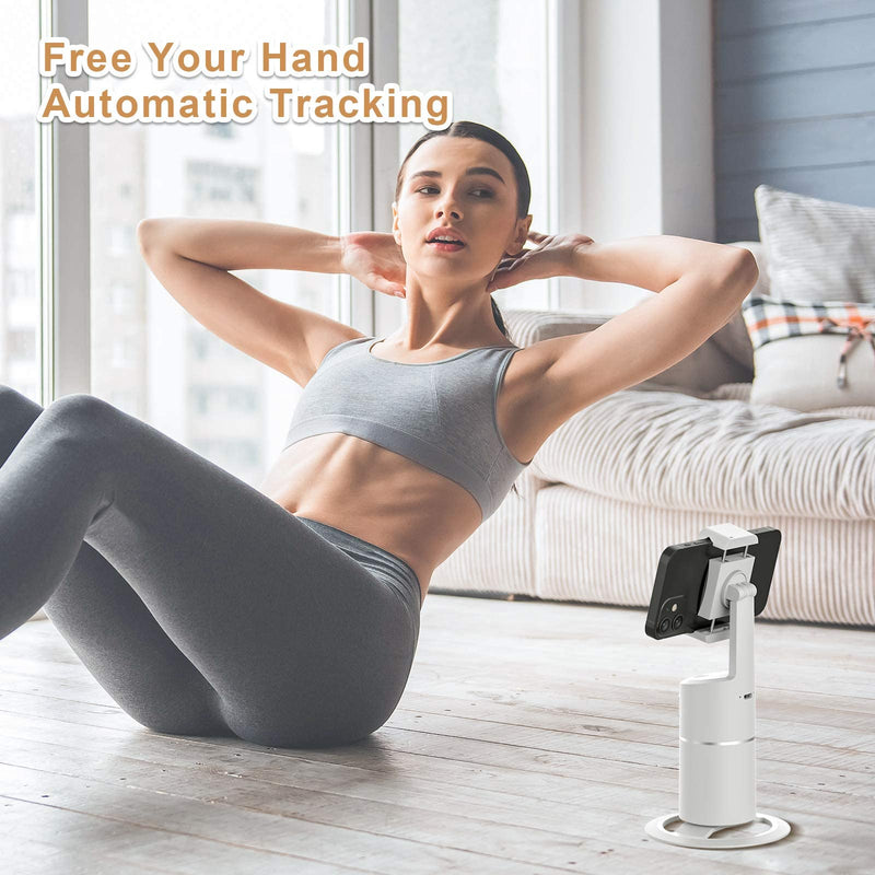 [Australia - AusPower] - Auto Tracking Phone Holder,360° Rotation Face Body Track Mount,Tracking Tripod for Vlog Shooting Live Streaming,Build-in Battery,No APP Required(White)… white 