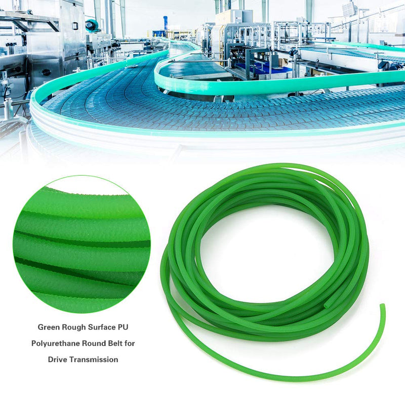 [Australia - AusPower] - Polyurethane Belt, Green Rough Surface PU Polyurethane Round Belt for Drive Transmission (4mm x 10m) 