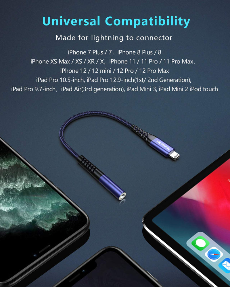 [Australia - AusPower] - Mangotek Lightning to 3.5mm Female Headphone Adapter for iPhone Connector , Apple MFi Certified iPhone Dongle Converter iPhone Aux Adaptor Compatible with 2020 iPhone 12 Mini Pro Max 11 XR XS Pro Max 1 Pack Blue 