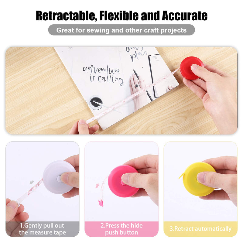 [Australia - AusPower] - Measuring Tape Retractable, 60 Inch Soft Fabric Tape Measure for Body, Push Button Sewing Measurement Tape for Cloth Waist(10 Pack) 10 Colors Package 