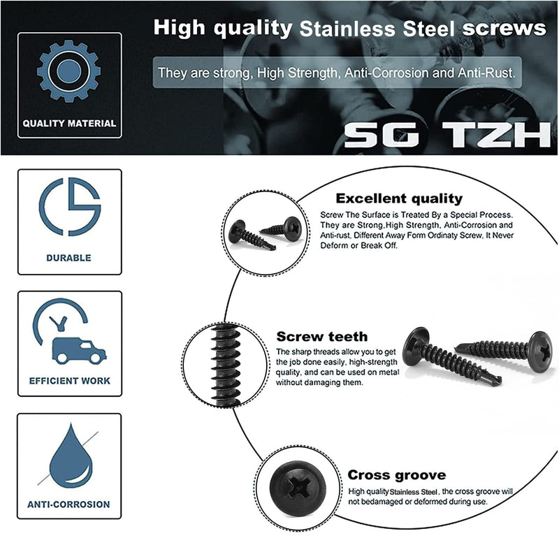 [Australia - AusPower] - #8 x 1" Sheet Metal Screws 100Pcs 410 Stainless Steel Truss Head Fast Self Tapping Screws Black Oxide by SG TZH 100 #8 x 1" 