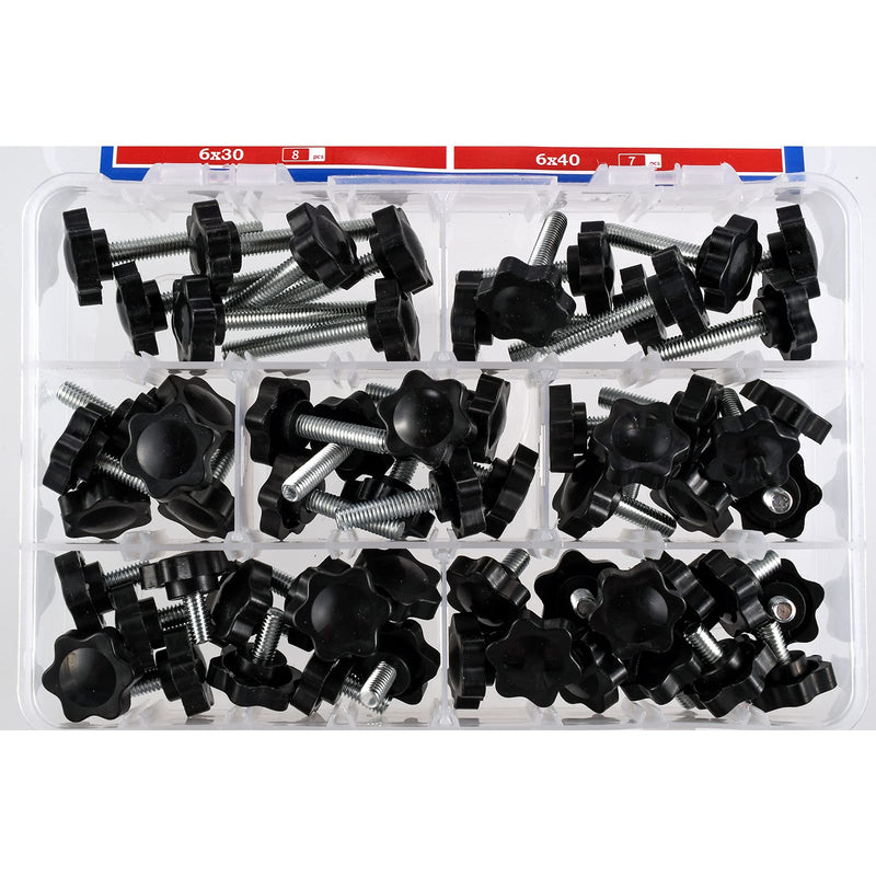 [Australia - AusPower] - ZHUHUI Hex Shaped Star Knob Hand Tightening Screw Clamping Plastic Head Bolt Assortment Kit M6 