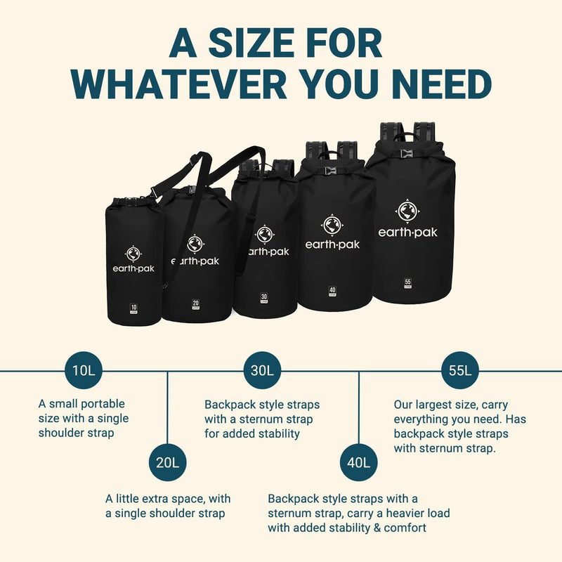 [Australia - AusPower] - Earth Pak -Waterproof Dry Bag - Roll Top Dry Compression Sack Keeps Gear Dry for Kayaking, Beach, Rafting, Boating, Hiking, Camping and Fishing with Waterproof Phone Case 10L Black 