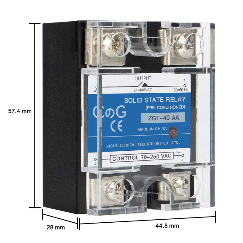 [Australia - AusPower] - CGELE Solid State Relay SSR-40AA AC to AC Input 70-250VAC to Output 24-480VAC 40A Single Phase Plastic Cover AC to AC 40A 