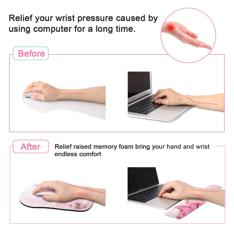 [Australia - AusPower] - Artiron Keyboard Wrist Rest and Ergonomic Mouse Pad with Wrist Support, Gel/Memory Foam Filled Non Slip Base Easy Typing and Relieve Wrist Pain for Computer Office Laptop Pink Abstract Art 
