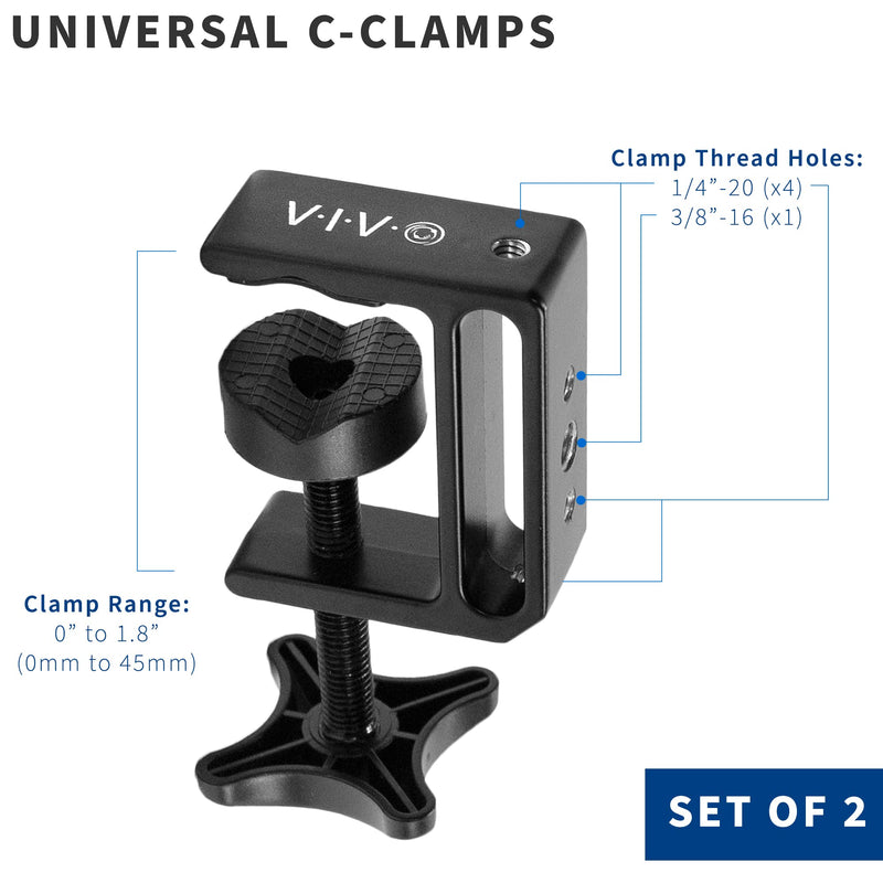 [Australia - AusPower] - VIVO Aluminum C-Clamp with 1/4 inch-20 and 3/8 inch-16 Female Socket for Tables, Desk Mount, 1.8 inch Maximum Desktop Thickness, 2 Clamps, MOUNT-CP02 