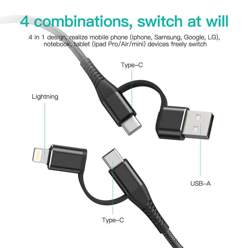 [Australia - AusPower] - USB C to Lightning Cable 10ft,iPhone 12 Charger Cable,4-in-1 USB-C/A to USB-C/Lightning PD 60W Fast Charging Cord Compatible with Apple MFi Certified MacBook,Samsung Galaxy,iPhone,iPad/Pro/Mini/Air 