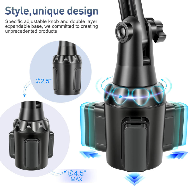 [Australia - AusPower] - Cup Holder Phone Mount, TOPGO Automobile Cup Holder Smart Phone Cradle with Adjustable Neck [Bumpy Road Friendly & Super Stable] for iPhone 13/12/11 Pro Samsung All Phones & Cars 