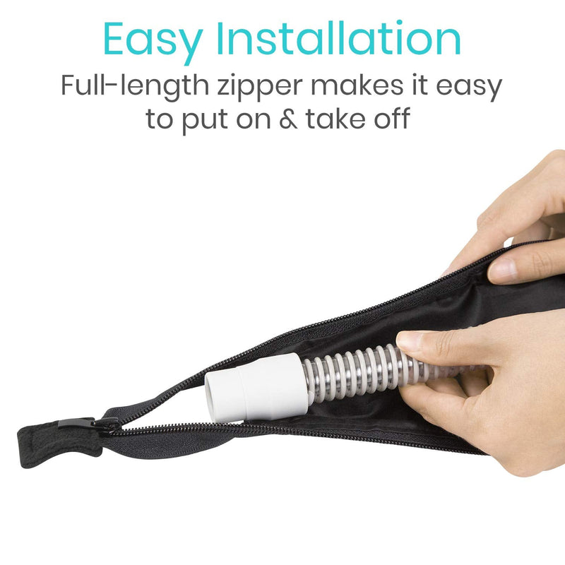 [Australia - AusPower] - Vive CPAP Hose Cover (6 Feet) - Tubing Accessories - Fits BiPAP Machines, Slimline Tubes - Soft Fleece Insulator - Prevents Condensation and Noise - Pet Protection Zipper Wrap - Sleep Mask Accessory 6 Foot (Pack of 1) Black 