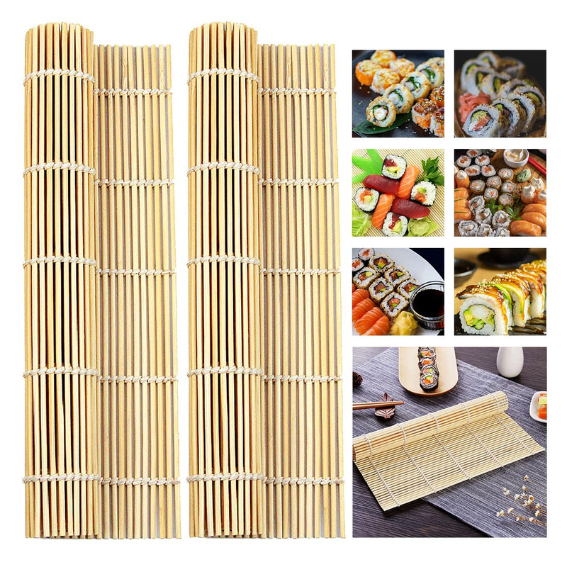 [Australia - AusPower] - 4 PCS 9.5" x 9.5" Natural Bamboo Sushi Rolling Mat by LEEFONE 