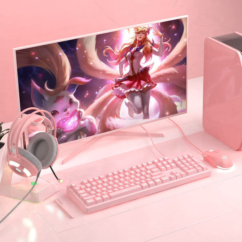 [Australia - AusPower] - Lomiluskr AJ52 Gaming Mouse Wired, 7 Programmable Buttons, Computer Mice with RGB LED Backlit, 200-4800 DPI Adjustable,for Windows/Mac OS/Linux (Pink) Pink 