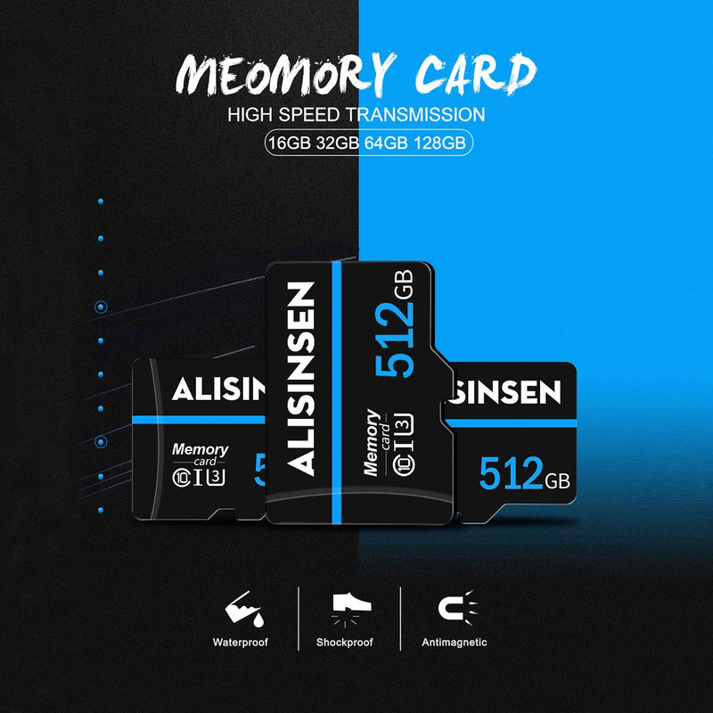 [Australia - AusPower] - Micro SD Card 512GB Micro Memory SD Card 512GB TF Memory Card Class 10 High Speed Transfer with Adapter for Dash Cams&Action Camera,Surveillance&Security Cams(512GB) 