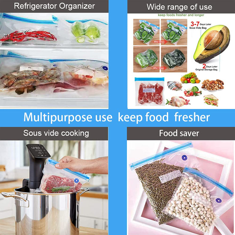 [Australia - AusPower] - vacuum sealer bags for food，20 Vacuum Sealer Reusable BPA Free Food Bags (13.5x10 in) Vacuum Zipper Bags 2 Seal Clips 5 Replaceable Air Valves Anova Food Storage Food Vacuum Bags for Joule Cookers 