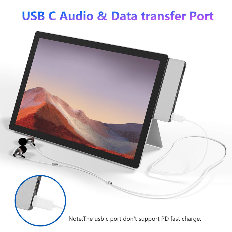 [Australia - AusPower] - Surface Pro 7 USB C Hub, 6-in-2 Aluminum Surface Pro 2019 Dock with 4K HDMI Adapter+ USB C Audio & Data Transfer Port +2 USB 3.0+SD/TF Card Reader, Converter Combo Adaptor for Microsoft Surface Pro 7 
