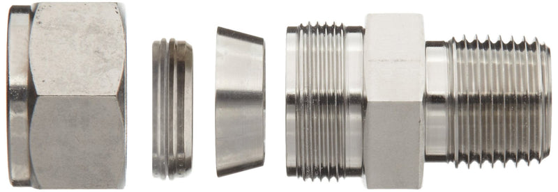 [Australia - AusPower] - Brennan N2404-08-06-SS Stainless Steel Compression Tube Fitting, Straight Adapter, 1/2" Tube OD x 3/8" NPT Male 1/2" x 3/8" 