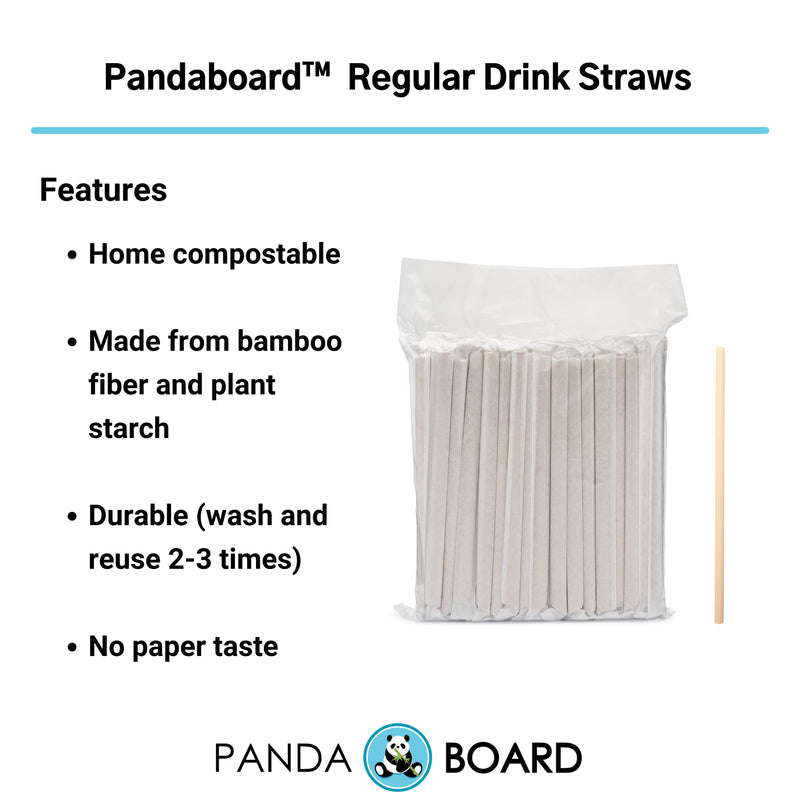 [Australia - AusPower] - PandaBoard Compostable Regular Bamboo Fiber Straws for Drinks - 200 pcs - No paper taste, long lasting, natural 6 mm diameter 