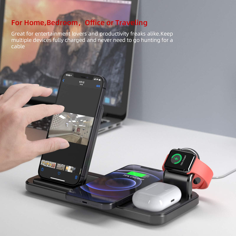 [Australia - AusPower] - Wireless Charger, Coobetter 4 in 1 Wireless Charging Station, Foldable Wireless Charging Stand for Airpods Pro, Apple Watch, Compatible with iPhone 13/12/11 Series/XS/XS Max/XR/X/8P/8/Samsung Galaxy 