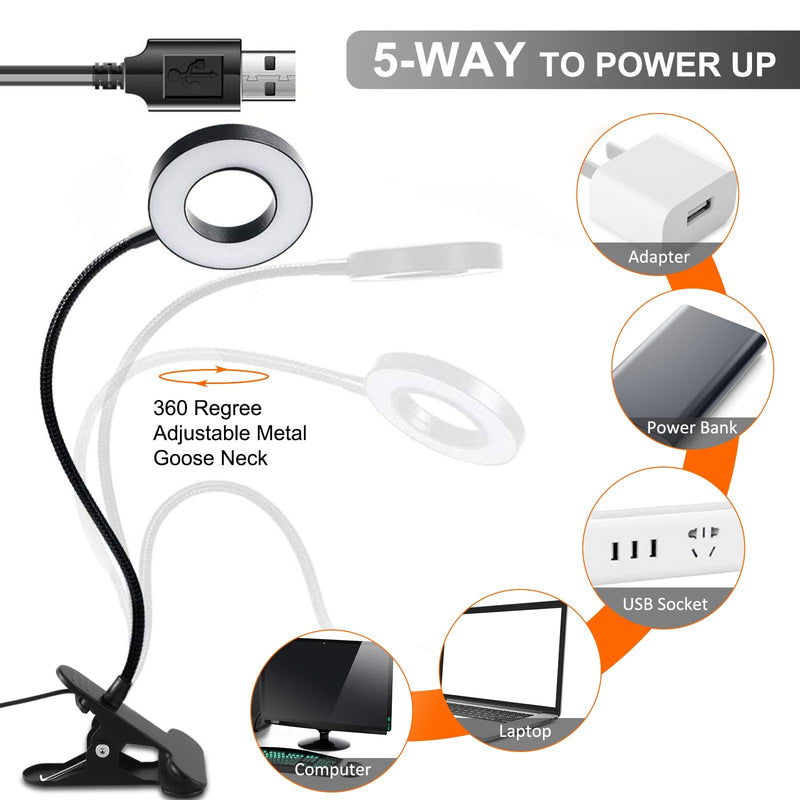 [Australia - AusPower] - Clip on Light Reading Lights , 48 LED USB Desk Lamp with 3 Color Modes 10 Brightness, Eye Protection Book Clamp Light , 360 ° Flexible Gooseneck Clamp Lamp for Desk Headboard and Video Conference 