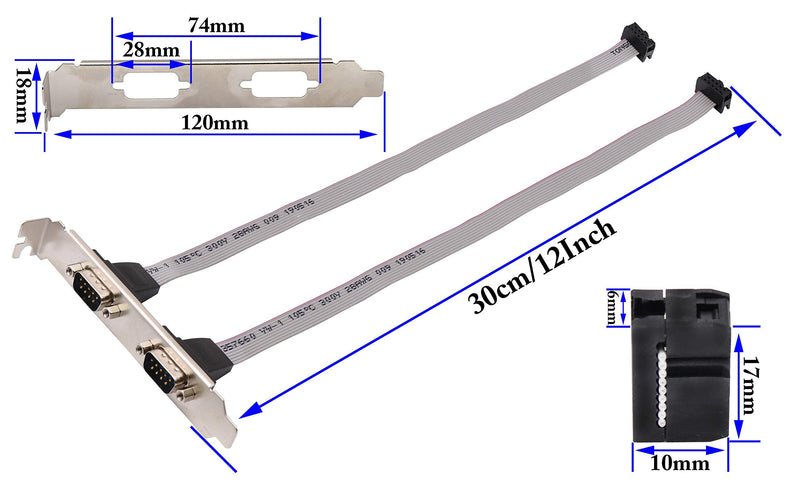 [Australia - AusPower] - zdyCGTime 2 Port DB9 RS232Serial Port Bracket to 10 pin HeaderRibbon Cable Connector Adapter, DB9 Serial Male to 10P Motherboard Header Panel Mount Cable Serial Port Bracket (12in 4Pcs) (2 Port) 