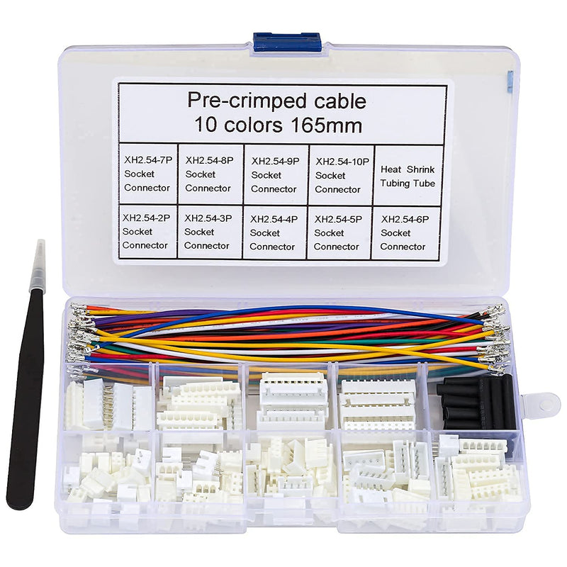 [Australia - AusPower] - Keszoox XH 2.54mm JST Connector Socket Kit with Pre-Crimped Cables Wire 2/3/4/5/6/7/8/9/10 Pin Housing JST Adapter Cable Connector Socket 22AWG Wire 10 Colors XH2.54 