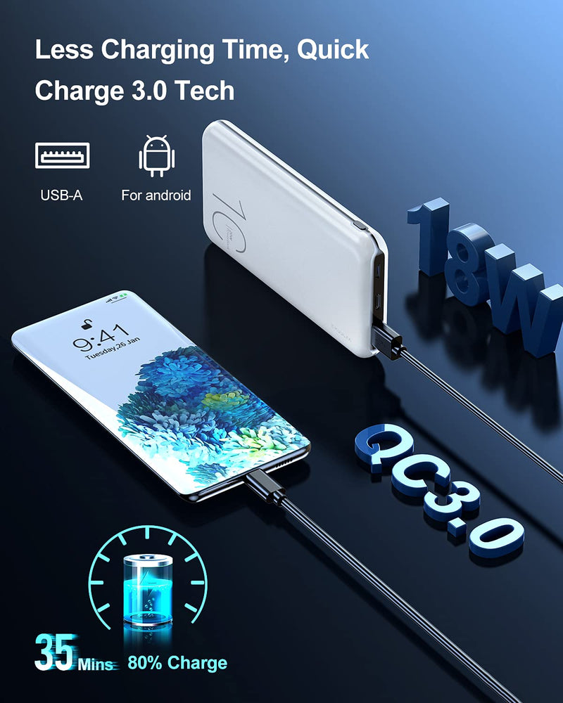 [Australia - AusPower] - 2 Pack Portable Charger 10000mah, Kuulaa 20w Power Delivery & Quick Charge 3.0 Fast Charge Power Bank, Slim Ultra-Compact Dual USB Fast Charging Battery Pack Compatible with Samsung & iPhone Series Black & White 