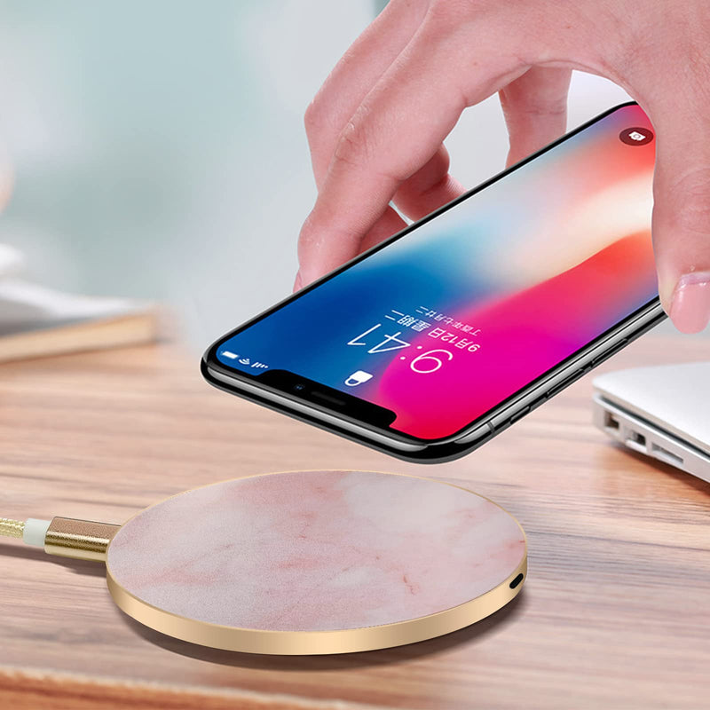 [Australia - AusPower] - Omio Marble Wireless Fast Charging Pad Qi Wireless Charging Base Marble Wireless Charger for iPhone 13/13Pro/13 Pro Max/12/12 Pro Max/11/XR/X/8 Plus/Galaxy Note 20/S20/S10/S10e/S10+/S9 More Qi Devices Pink 