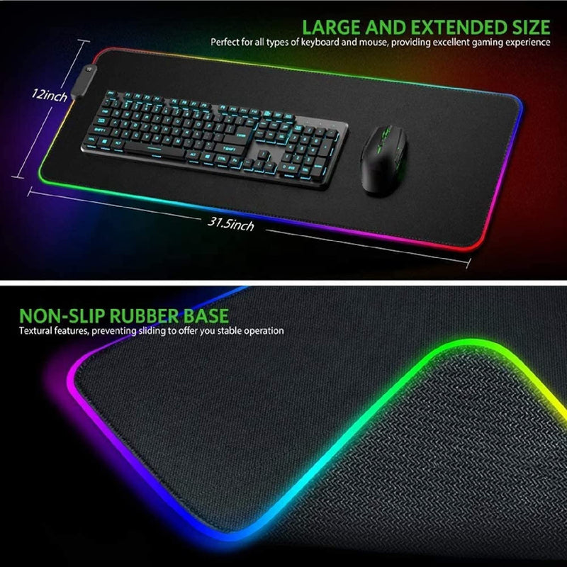 [Australia - AusPower] - TALK WORKS Extra Large RGB Gaming Mousepad - Non-Slip Rubber Base, Micro-Textured Durable Cloth, 7 Colors, 14 Lighting Modes, On/Off Light Switch, USB Device Interface - 12 x 31.5 Inches, Black 