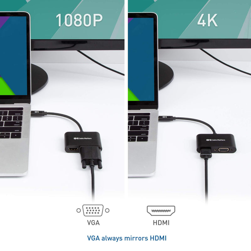 [Australia - AusPower] - Cable Matters Aluminum USB C to HDMI VGA Adapter for Surface Pro 7, MacBook Pro, Dell XPS 13, and More - Thunderbolt 4 / USB4 / Thunderbolt 3 Port Compatible 