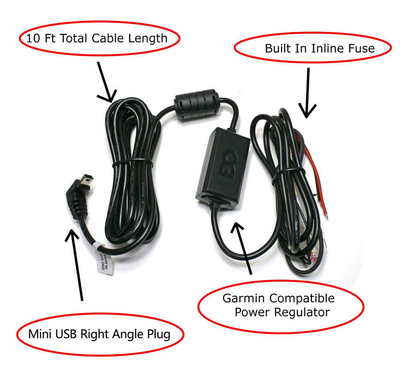 [Australia - AusPower] - EDO Tech Car Charger Power Cord Hardwire Kit for Garmin Nuvi DriveSmart 55lmt 56lmt 57lmt 58lmt 65lmt 66lmt 2495lmt 2497lmt 2539lmt 2555lmt 2557lmt 2589lmt 2597lmt 2598lmt 2599lmt Auto Motorcycle GPS 