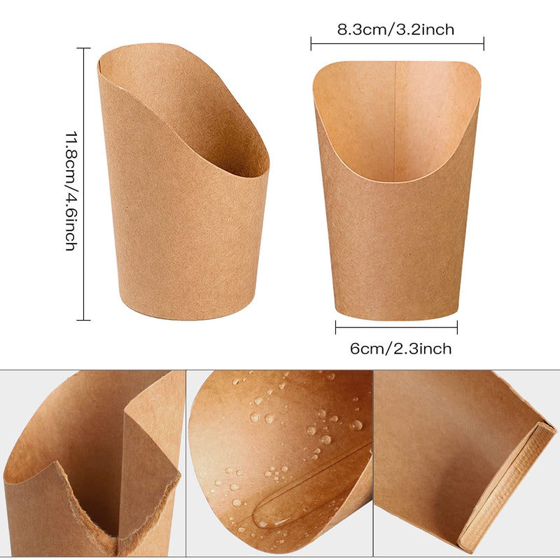 [Australia - AusPower] - 50 Pcs French Fry Holder Cups, Disposable Take-Out Food Containers Kraft Paper Ice Cream Cups Frozen Cakes Egg Puff Waffle Popcorn Boxes Sandwich Holder Wedding Party Food Trays Paper Cones (14oz) 14oz 