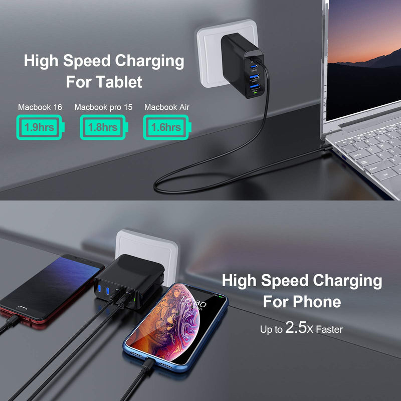 [Australia - AusPower] - USB C Charger 100W,Wall Charger 4 Ports [GaN Tech] PD Charger,Type C Fast Charger,USB C Laptop Charger Compatiable with MacBook Pro Air, iPhone, iPad Pro, Galaxy, Dell XPS USB C Laptop Devices 