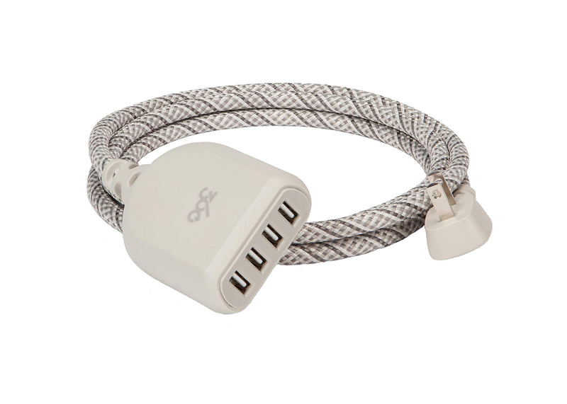 [Australia - AusPower] - 360 Electrical Habitat 4.8, 6 ft 4-Port USB Extension Cord, Durable Braided Casing, French Grey, 4.8A, USB Charger Cable, Power Strip USB Hub Charging Station for USB C, Iphone, Tablet, Android 6 ft. Light French Grey 