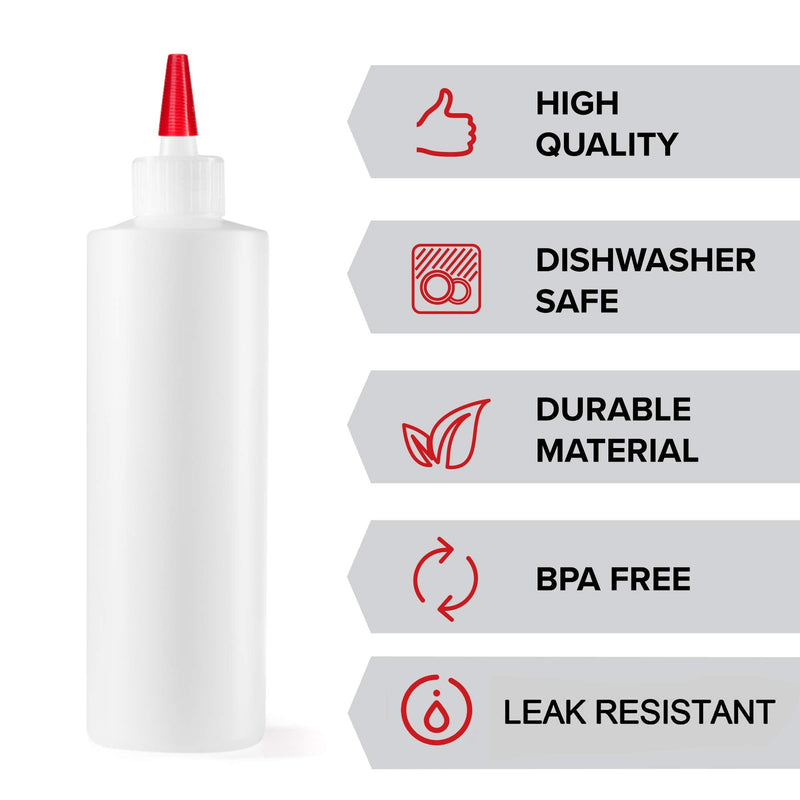 [Australia - AusPower] - 6-pack Premium Plastic Condiment Squeeze Squirt Bottles for Sauces, Paint ,Oil, Condiments ,Salad Dressings, Arts and Crafts - Food Grade-Includes Funnel, Erasable Marker and Reusable Labels (16 oz) 16 oz 