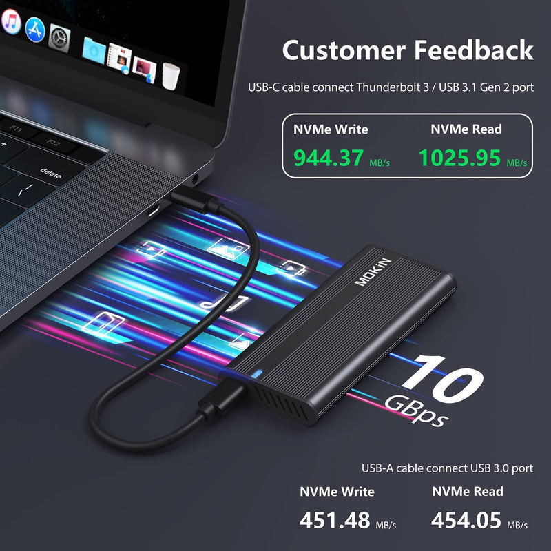 [Australia - AusPower] - MOKiN M.2 NVME SATA SSD Enclosure Adapter Tool-Free, RTL9210B Chips, USB C 3.1 Gen 2 10Gbps NVME, 6Gbps SATA PCIe M-Key(B+M Key), External Solid State Drive Support UASP Trim for 2242/2260/2280 SSD 